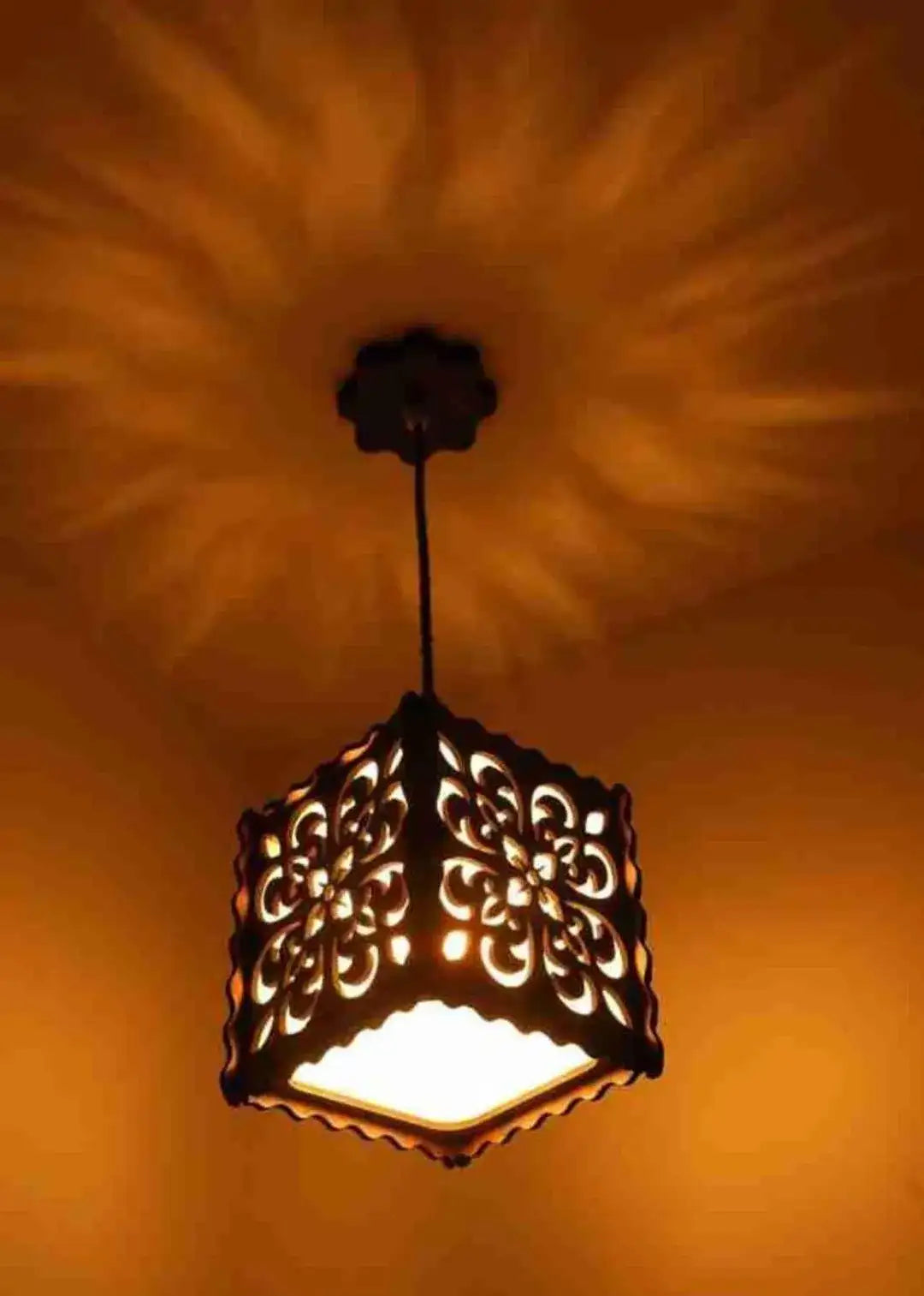 Warm Floral Wooden Ceiling Lamp – Laser-Cut MDF Ambient Flush Mount Light for Bedroom & Living Room (SKU: MZ450021 / 450021)