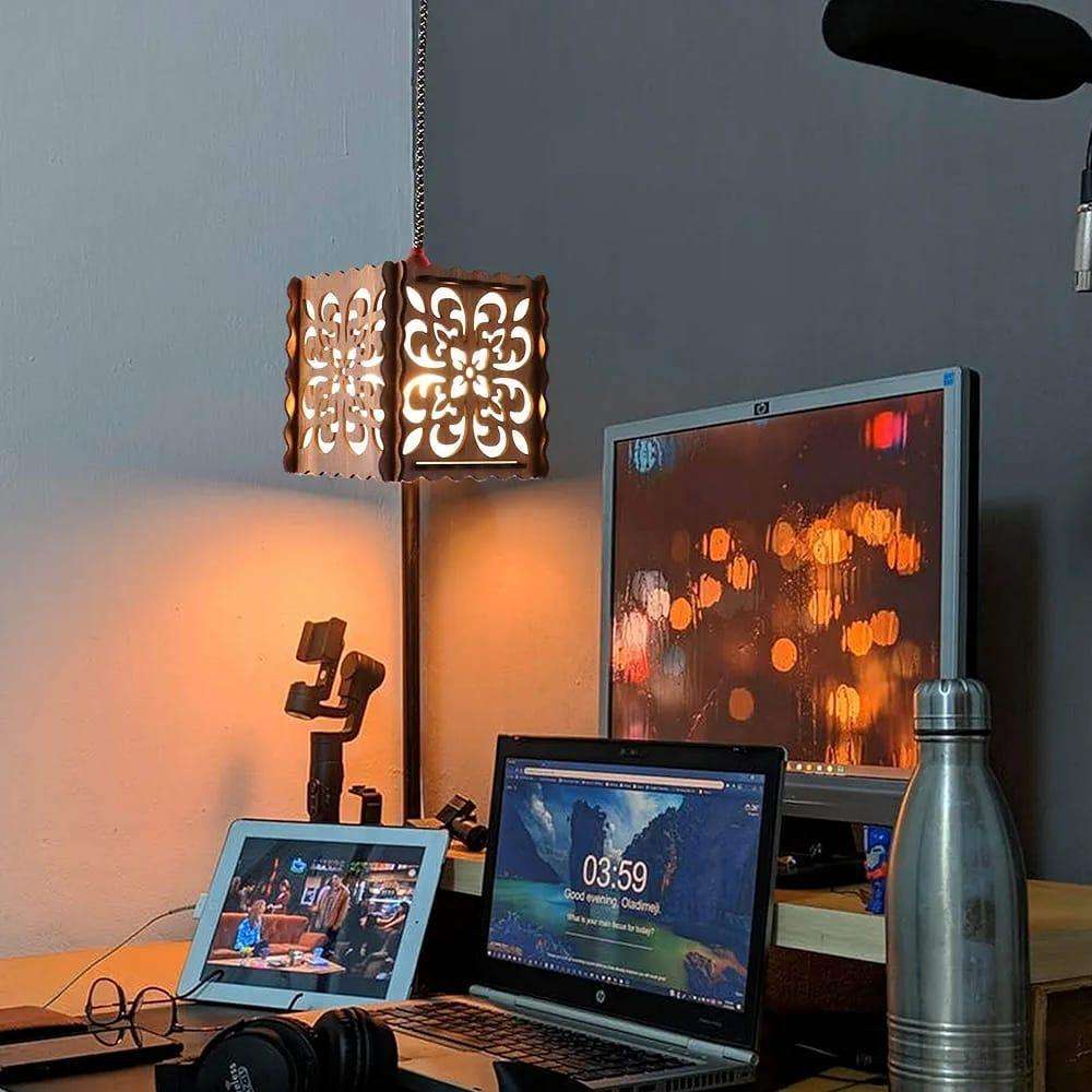 Warm Floral Wooden Ceiling Lamp – Laser-Cut MDF Ambient Flush Mount Light for Bedroom & Living Room (SKU: MZ450021 / 450021)