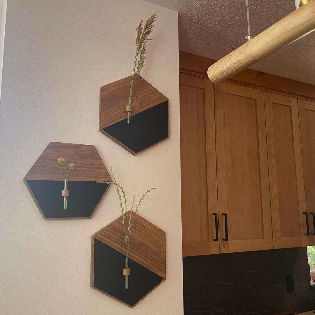 MDF Wooden Wall Planters Set - Black & Brown Geometric Wall Hanging Plant Holder - Nexamart Pakistan (image 2)