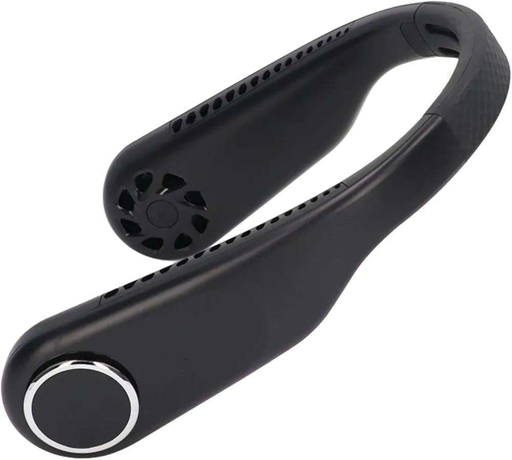 U-Shaped Hands-Free Neck Fan – Rechargeable Lightweight Wearable Cooling Fan (Black & White ABS)