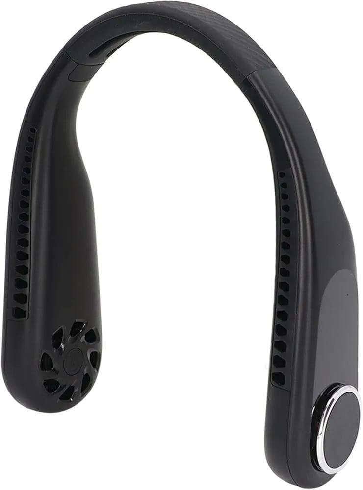 U-Shaped Hands-Free Neck Fan – Rechargeable Lightweight Wearable Cooling Fan (Black & White ABS)