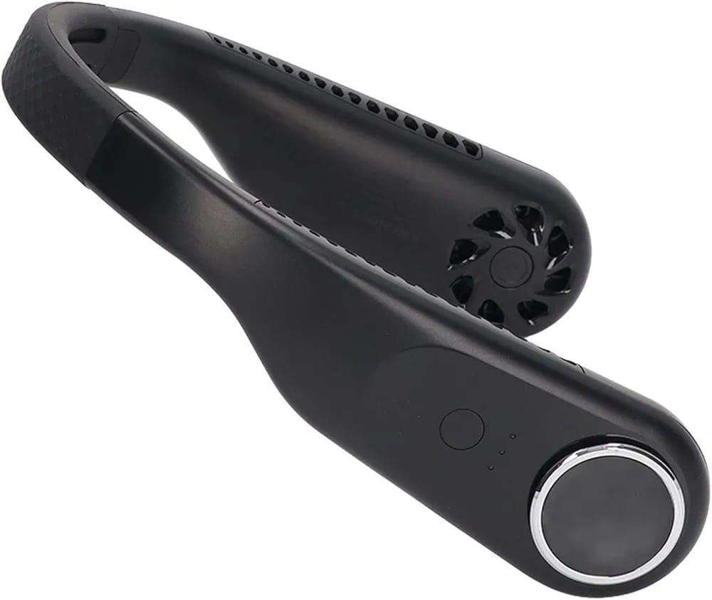 U-Shaped Hands-Free Neck Fan – Rechargeable Lightweight Wearable Cooling Fan (Black & White ABS)