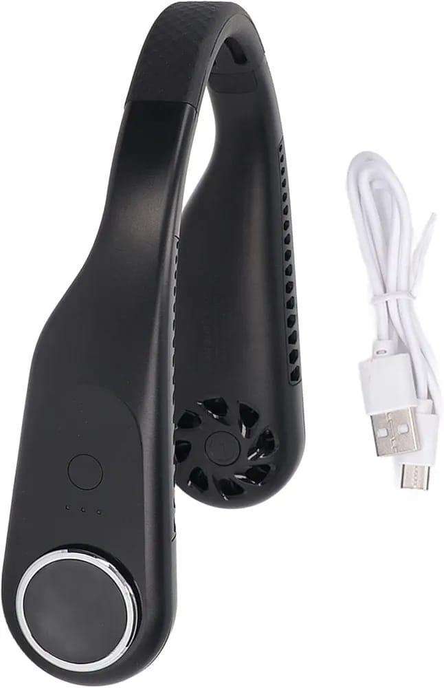 U-Shaped Hands-Free Neck Fan – Rechargeable Lightweight Wearable Cooling Fan (Black & White ABS)