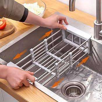 Stainless Steel Retractable Sink Dish Rack – Adjustable Kitchen Sink Organizer | Over-the-Sink Drain Basket