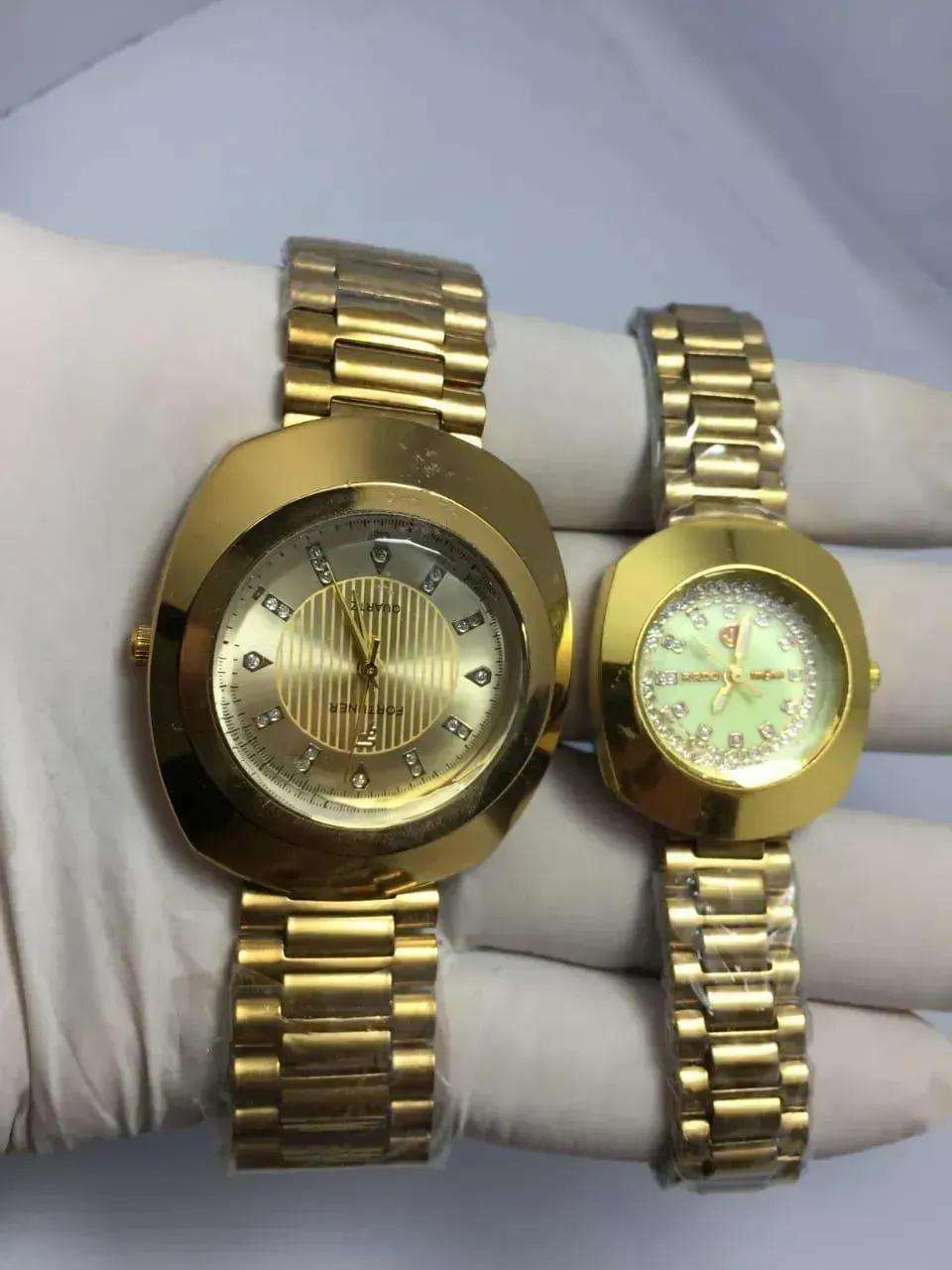 Rose Gold Stainless Steel Couple Watches Set – Matching Analog Quartz Wristwatches for Couples