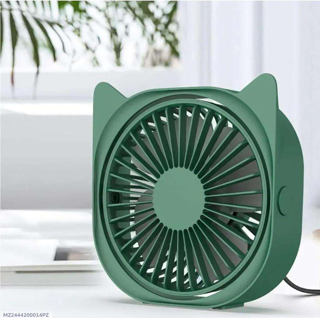 Green Cat Design Portable Fan - Cute USB Rechargeable Handheld & Desktop Cooling Fan - Nexamart Pakistan (image 2)