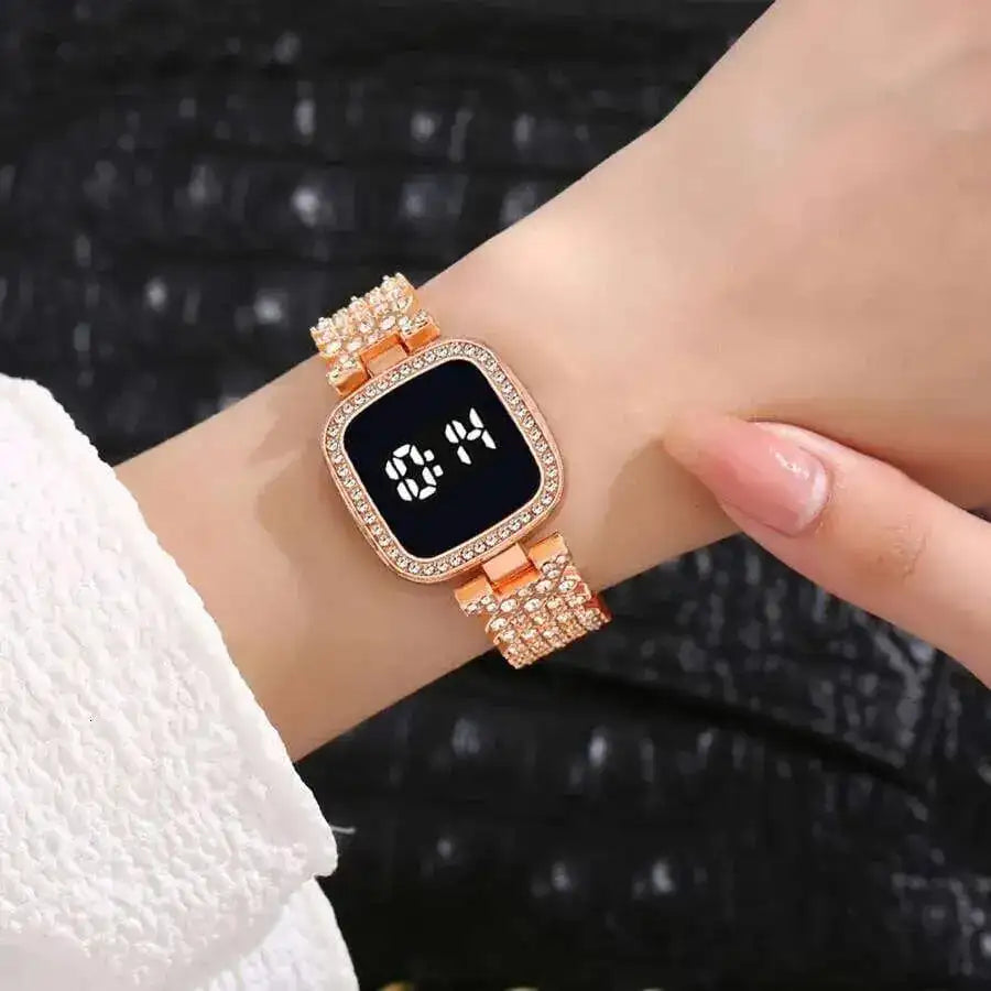 Digital Display Women's Bracelet Square Touch Watch - Elegant LED Touch Screen Wristwatch & Jewelry Set - Nexamart Pakistan (image 3)