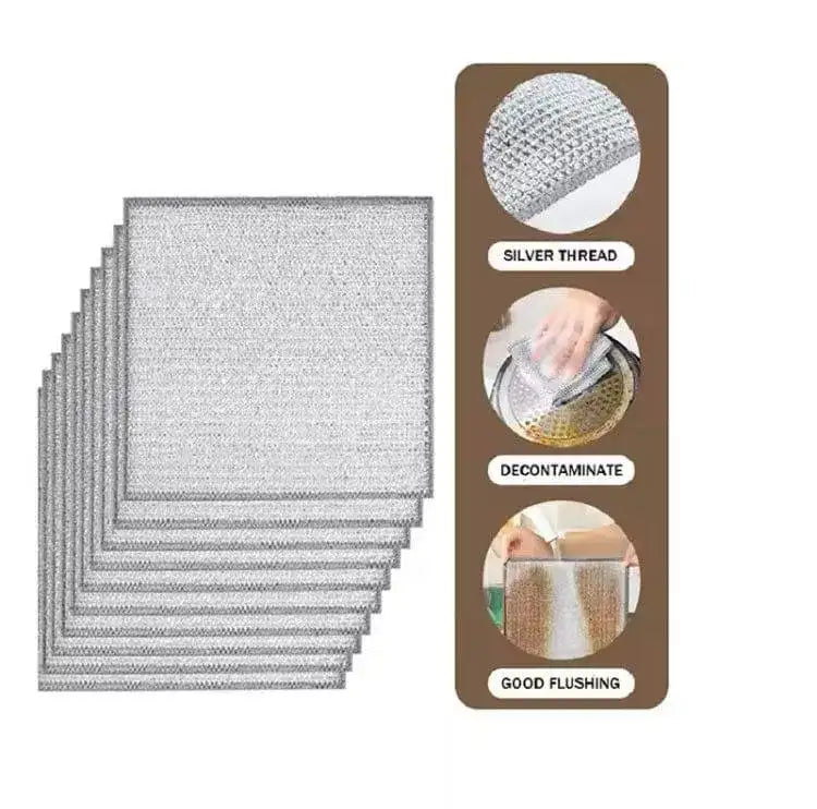 Stainless Steel Dishwashing Cloths Silver - Set of 3 | Magic Wire Cleaning Cloth for Kitchen Non-Scratch Grease Remover - Nexamart Pakistan (image 2)