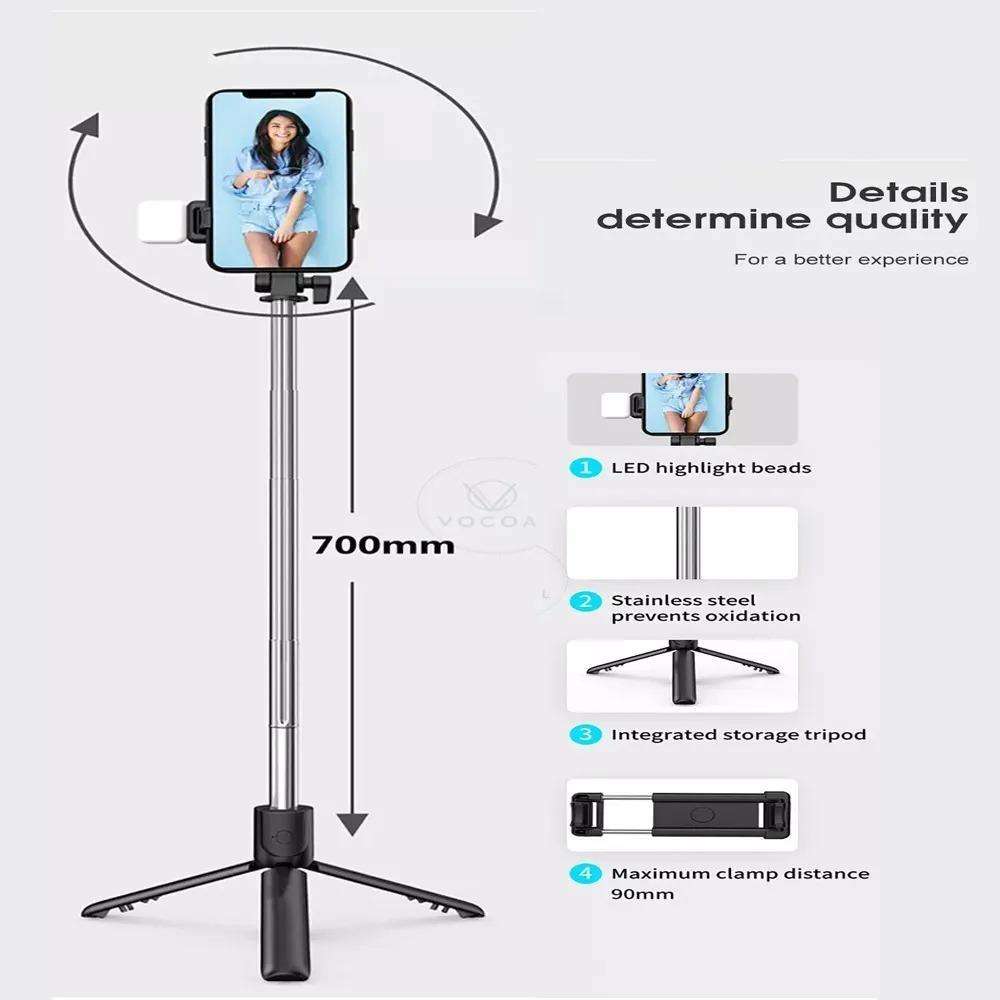 3-in-1 Foldable Selfie Stick Tripod with LED Fill Light & Wireless Bluetooth Remote Shutter