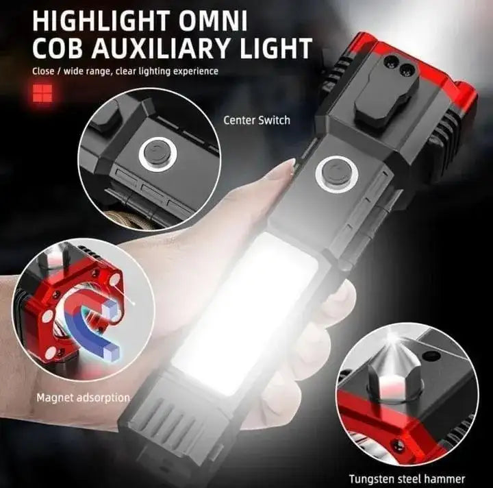 USB Rechargeable LED Flashlight with Safety Hammer - Multipurpose Emergency Torch & Window Breaker (Black) - Nexamart Pakistan (image 2)
