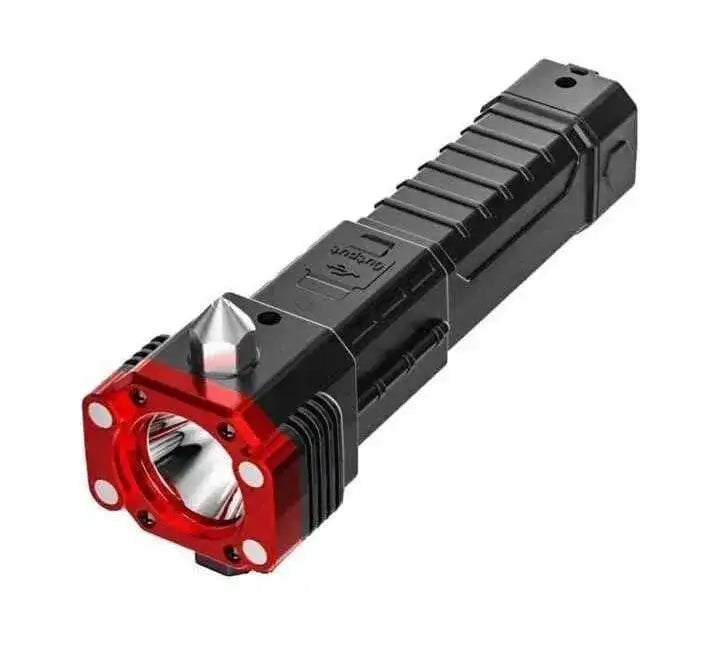 USB Rechargeable LED Flashlight with Safety Hammer - Multipurpose Emergency Torch & Window Breaker (Black) - Nexamart Pakistan (image 3)