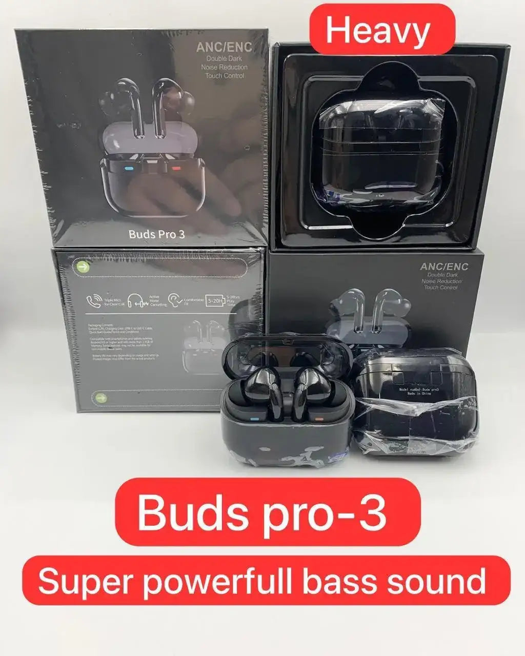 Wireless Bluetooth 5.3 Earbuds with ANC - Fast Charging TWS Earphones with Heavy Bass (Black/White)