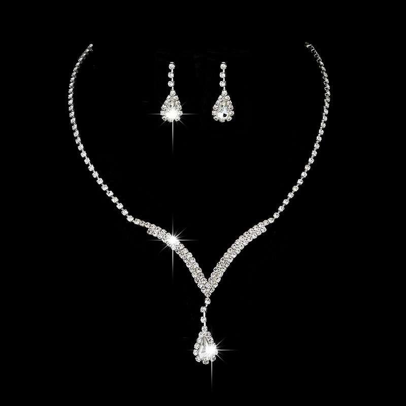 Diamond Water Drop Necklace & Earrings Set for Pakistani Women – Elegant Teardrop Zircon Jewelry Set
