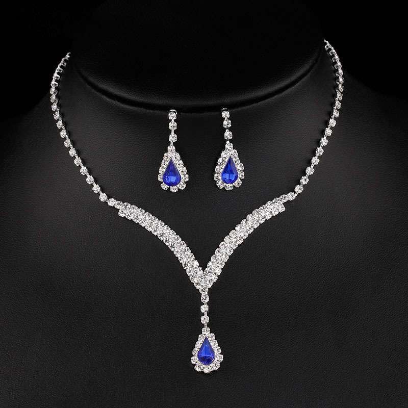 Diamond Water Drop Necklace & Earrings Set for Pakistani Women – Elegant Teardrop Zircon Jewelry Set