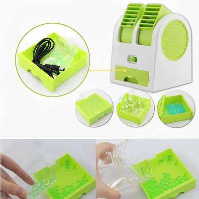 Battery-Operated Mini AC with Ice Tray – Portable 2.5W Desktop Air Cooler & Cooling Fan (Green & White)