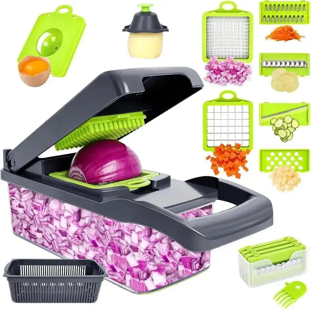 Multicolor Vegetable Cutter with 7 Interchangeable Blades - Multi-Function Chopper, Slicer & Dicer for Kitchen - Nexamart Pakistan (image 3)