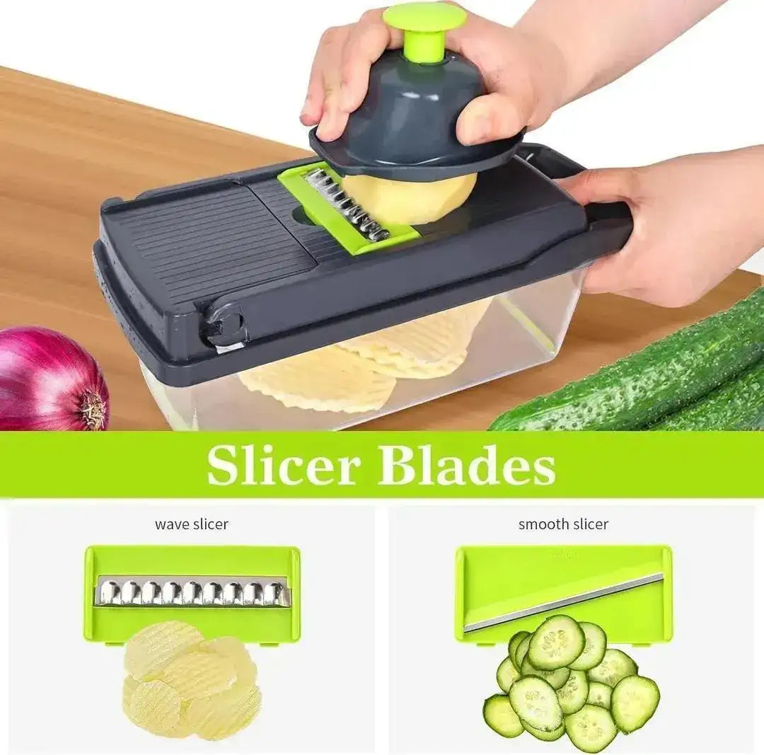 Multicolor Vegetable Cutter with 7 Interchangeable Blades – Multi-Function Chopper, Slicer & Dicer for Kitchen