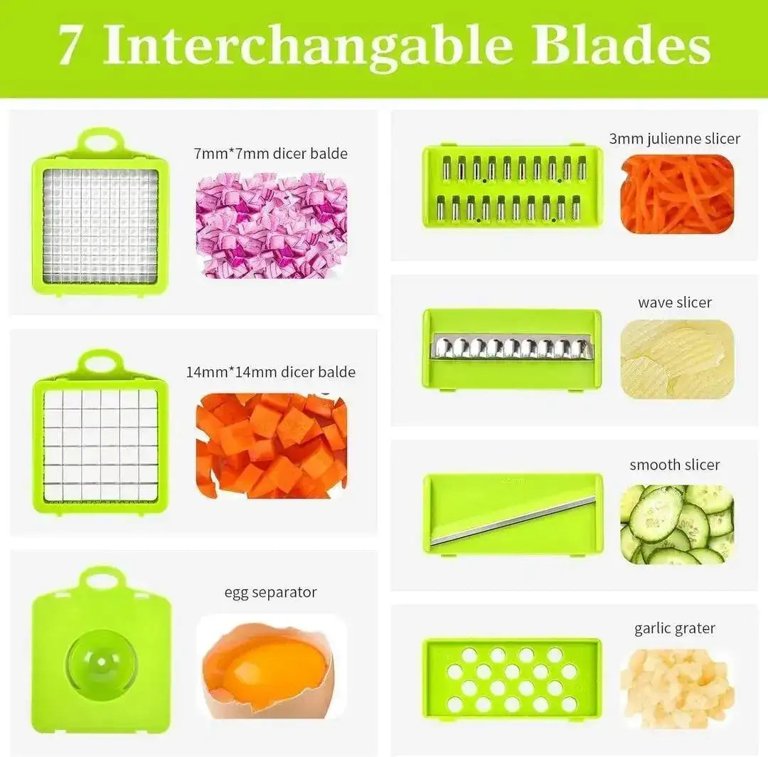 Multicolor Vegetable Cutter with 7 Interchangeable Blades – Multi-Function Chopper, Slicer & Dicer for Kitchen