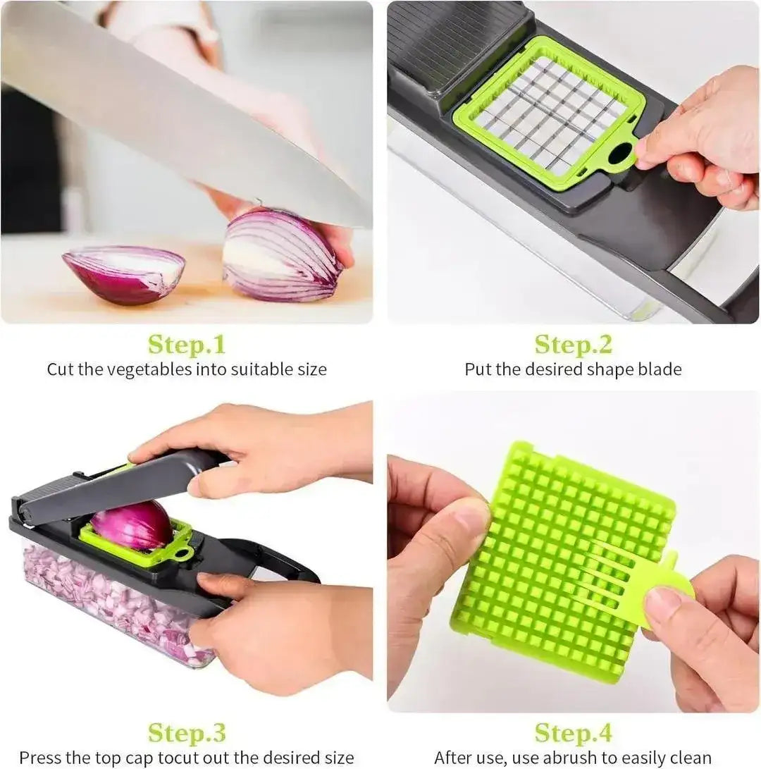 Multicolor Vegetable Cutter with 7 Interchangeable Blades – Multi-Function Chopper, Slicer & Dicer for Kitchen