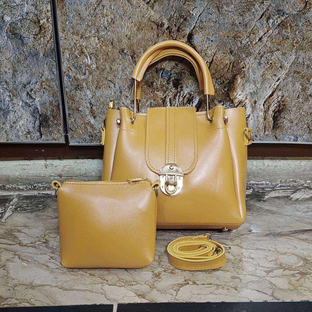 Mustard PU Leather Crossbody Bag Set for Women - Stylish 2-Piece Everyday Handbag & Pouch - Nexamart Pakistan (image 2)