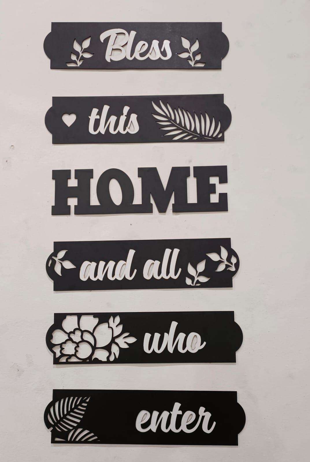 3D Bless Home Wooden Wall Art Set (6 Pcs) - Laser Cut Black & White MDF Decor Panels (40x12 Inch) - Nexamart Pakistan (image 2)