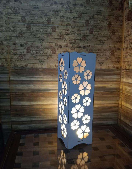 Rechargeable Wooden Table Lamp (15 Inch) - Cordless White MDF Floral Cutout Lamp with Warm Golden LED - Nexamart Pakistan