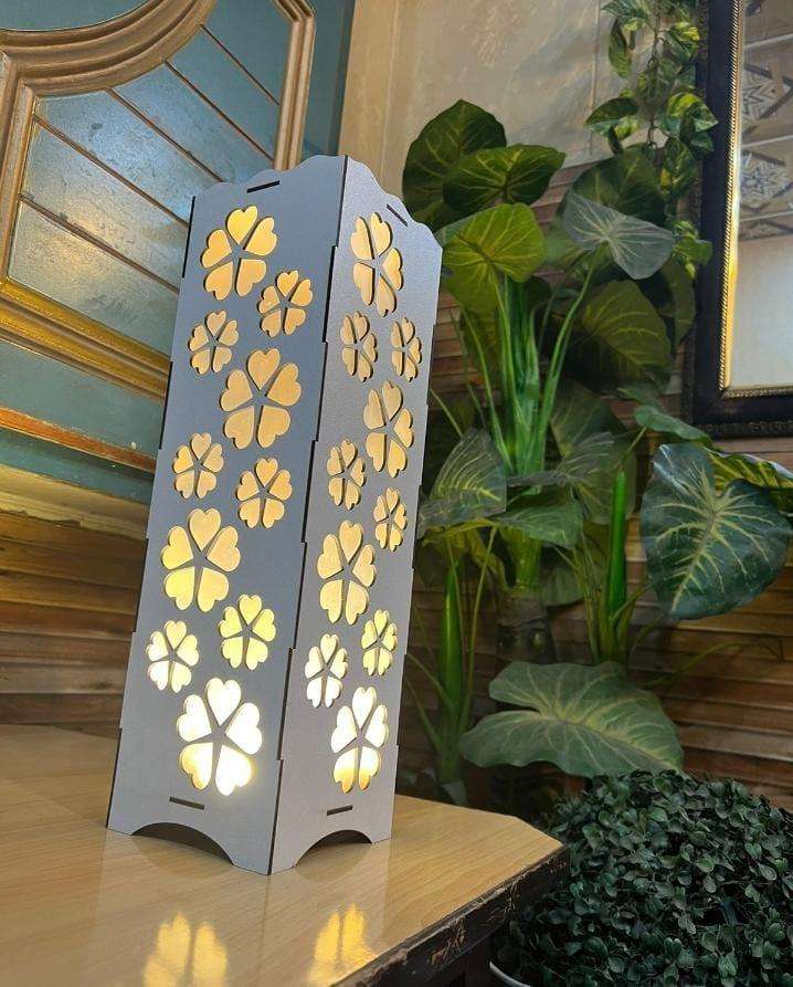 Rechargeable Wooden Table Lamp (15 Inch) - Cordless White MDF Floral Cutout Lamp with Warm Golden LED - Nexamart Pakistan (image 2)