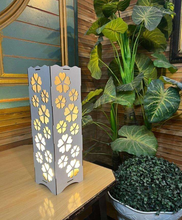 Rechargeable Wooden Table Lamp (15 Inch) - Cordless White MDF Floral Cutout Lamp with Warm Golden LED - Nexamart Pakistan (image 3)
