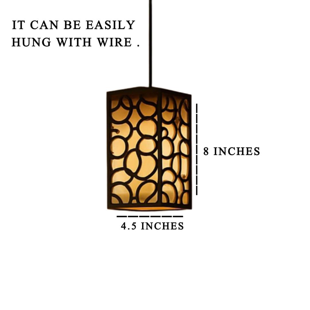 Golden Wooden Pendant Light (40 Inch Wire) - Dark Brown MDF Laser Cut Ceiling Hanging Lamp - Nexamart Pakistan (image 2)