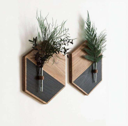 MDF Wooden Wall Planters Set - Black & Brown Geometric Wall Hanging Plant Holder - Nexamart Pakistan