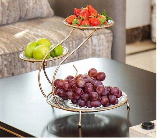 3-Tier Iron Fruit Stand with Rotating Base - Multi-Purpose Kitchen Vegetable & Fruit Basket Storage Rack - Nexamart Pakistan