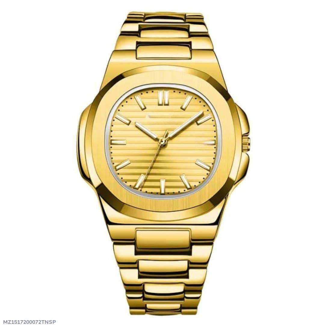 Golden Men's Quartz Watch with Chain Strap - Luxury Stainless Steel Wristwatch for Men - Nexamart Pakistan (image 2)