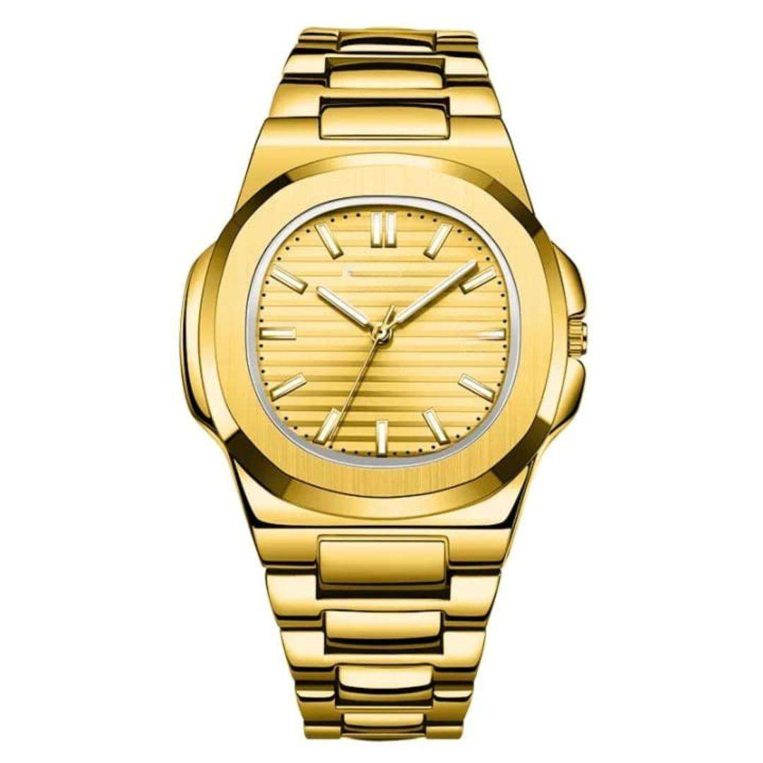 Golden Men's Quartz Watch with Chain Strap - Luxury Stainless Steel Wristwatch for Men - Nexamart Pakistan