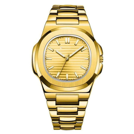 Golden Men's Quartz Watch with Chain Strap - Luxury Stainless Steel Wristwatch for Men - Nexamart Pakistan