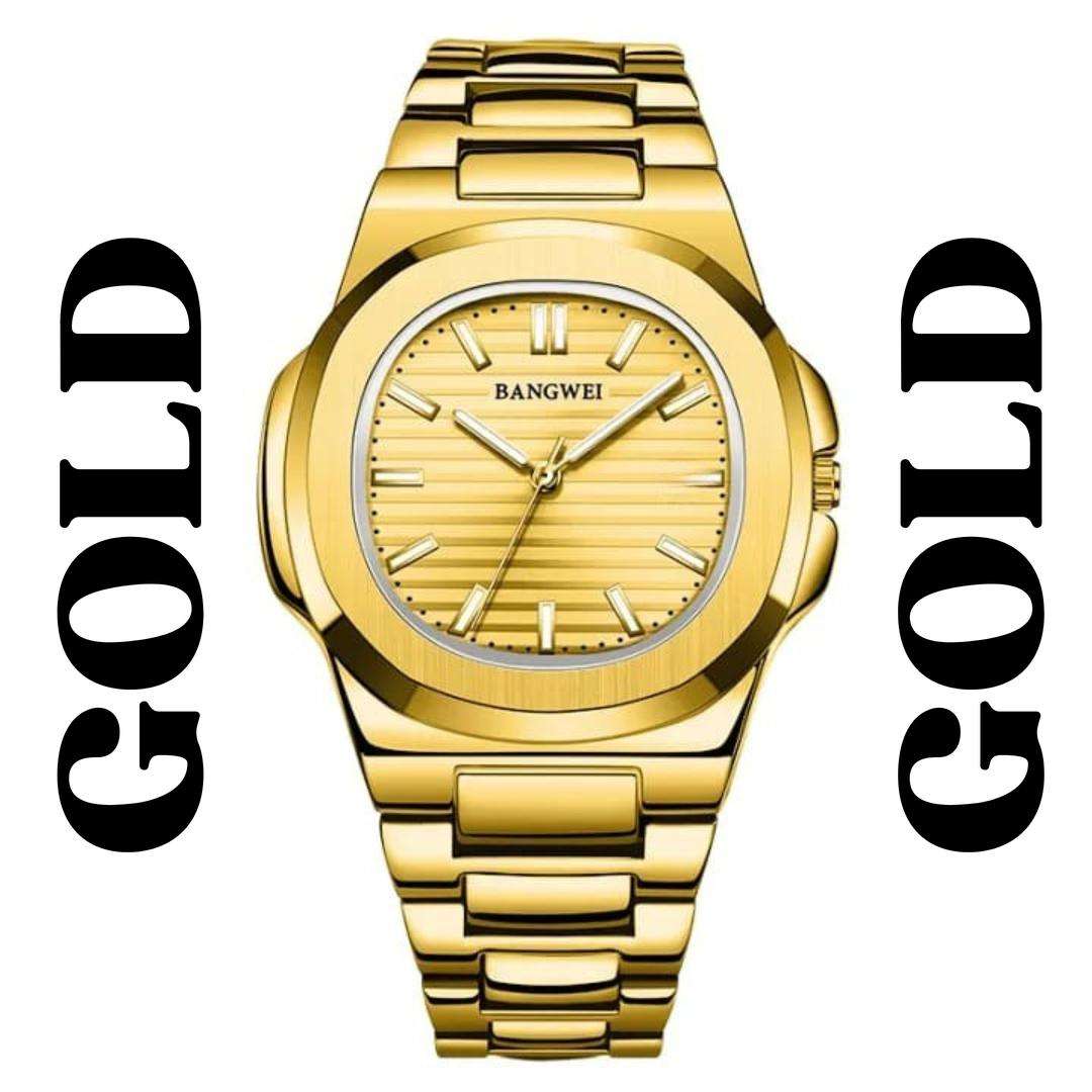 Golden Men's Quartz Watch with Chain Strap - Luxury Stainless Steel Wristwatch for Men - Nexamart Pakistan (image 3)