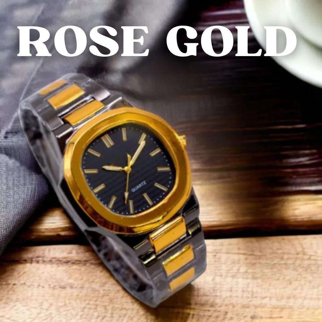 Golden Men's Quartz Watch with Chain Strap – Luxury Stainless Steel Wristwatch for Men