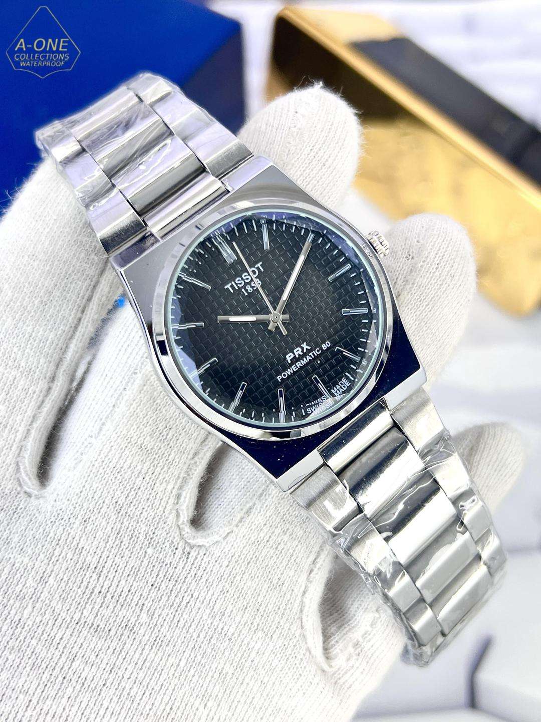 Tissot PRX Style Stainless Steel Watch - Luxury Integrated Bracelet Quartz Watch (Black Waffle Dial) - Nexamart Pakistan (image 3)