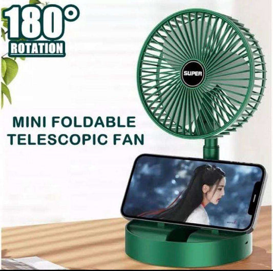 Rechargeable Green Fan with 180° Rotation - Portable Desktop & Wall-Mounted Cooling Fan - Nexamart Pakistan