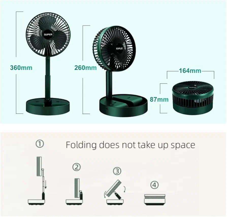Rechargeable Green Fan with 180° Rotation - Portable Desktop & Wall-Mounted Cooling Fan - Nexamart Pakistan (image 2)