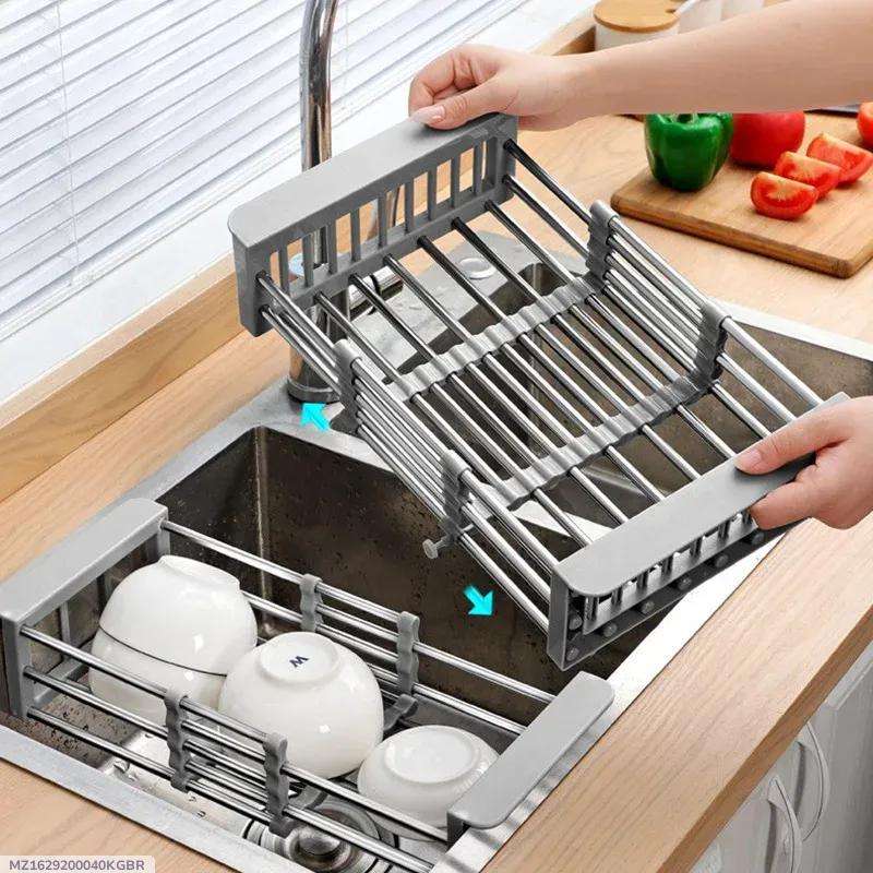 Stainless Steel Retractable Sink Dish Rack - Adjustable Kitchen Sink Organizer | Over-the-Sink Drain Basket - Nexamart Pakistan (image 2)