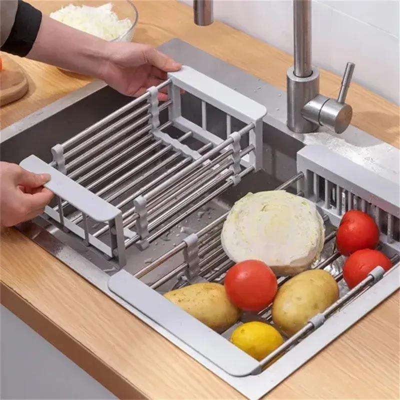 Stainless Steel Retractable Sink Dish Rack – Adjustable Kitchen Sink Organizer | Over-the-Sink Drain Basket