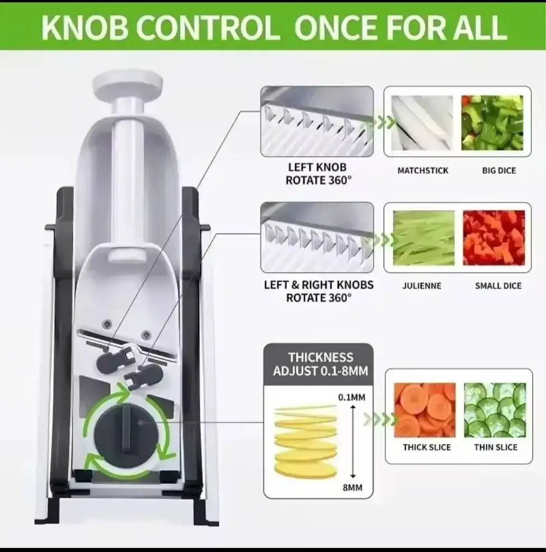 5-in-1 Multi-Functional Vegetable & Fruit Slicer – Adjustable Thickness Chopper & Dicer for Kitchen