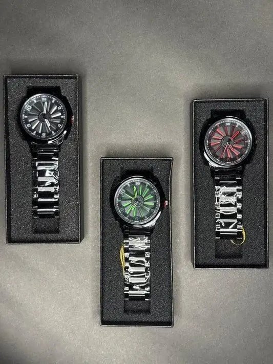 Men's Stainless Steel Chain Strap Watch - Luxury Red & Green Bezel Quartz Watch (White Dial) - Nexamart Pakistan