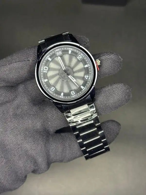 Men's Stainless Steel Chain Strap Watch - Luxury Red & Green Bezel Quartz Watch (White Dial)
