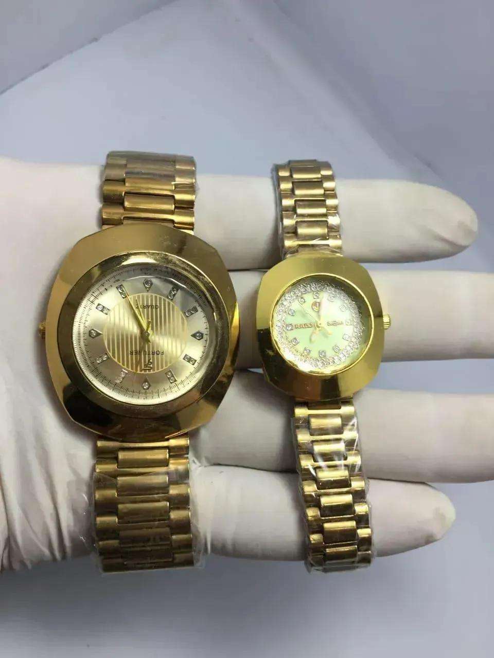 Rose Gold Stainless Steel Couple Watches Set – Matching Analog Quartz Wristwatches for Couples