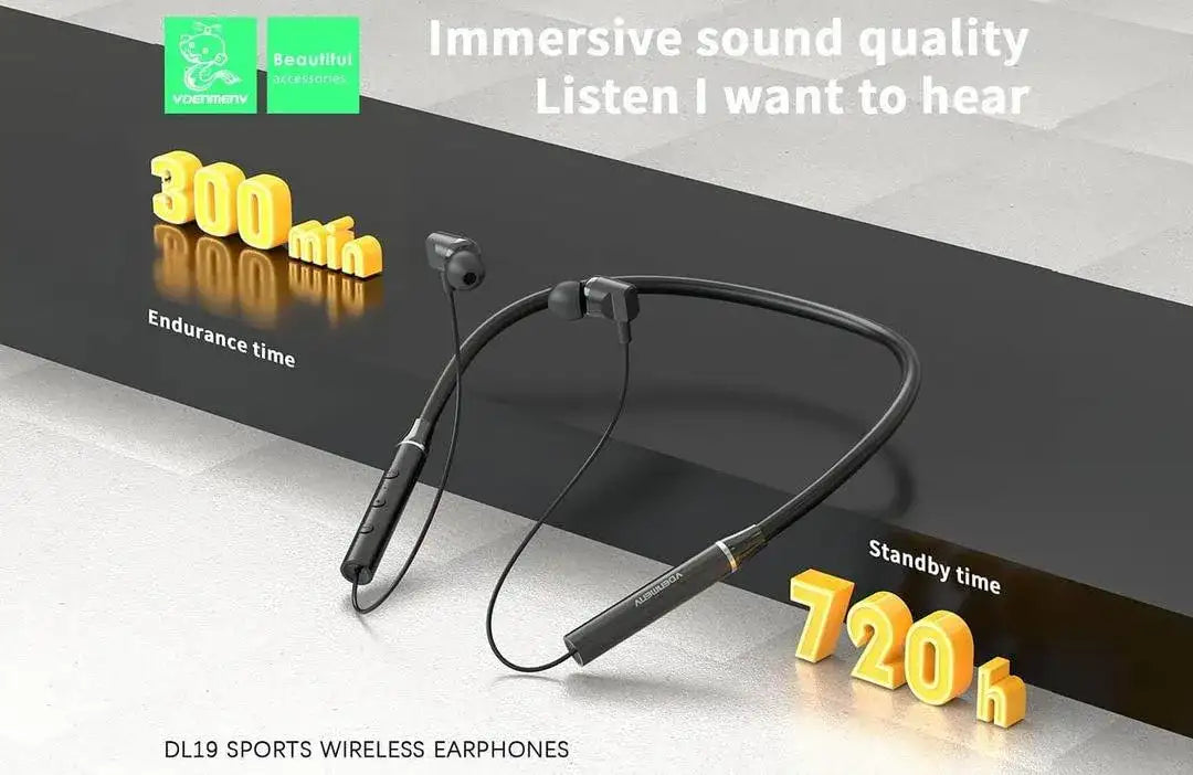 Wireless Bluetooth Neckband Earphones with Super Bass & Fast Charging (Black) - Nexamart Pakistan (image 2)