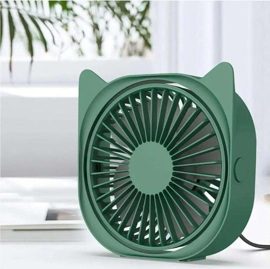 Green Cat Design Portable Fan - Cute USB Rechargeable Handheld & Desktop Cooling Fan - Nexamart Pakistan