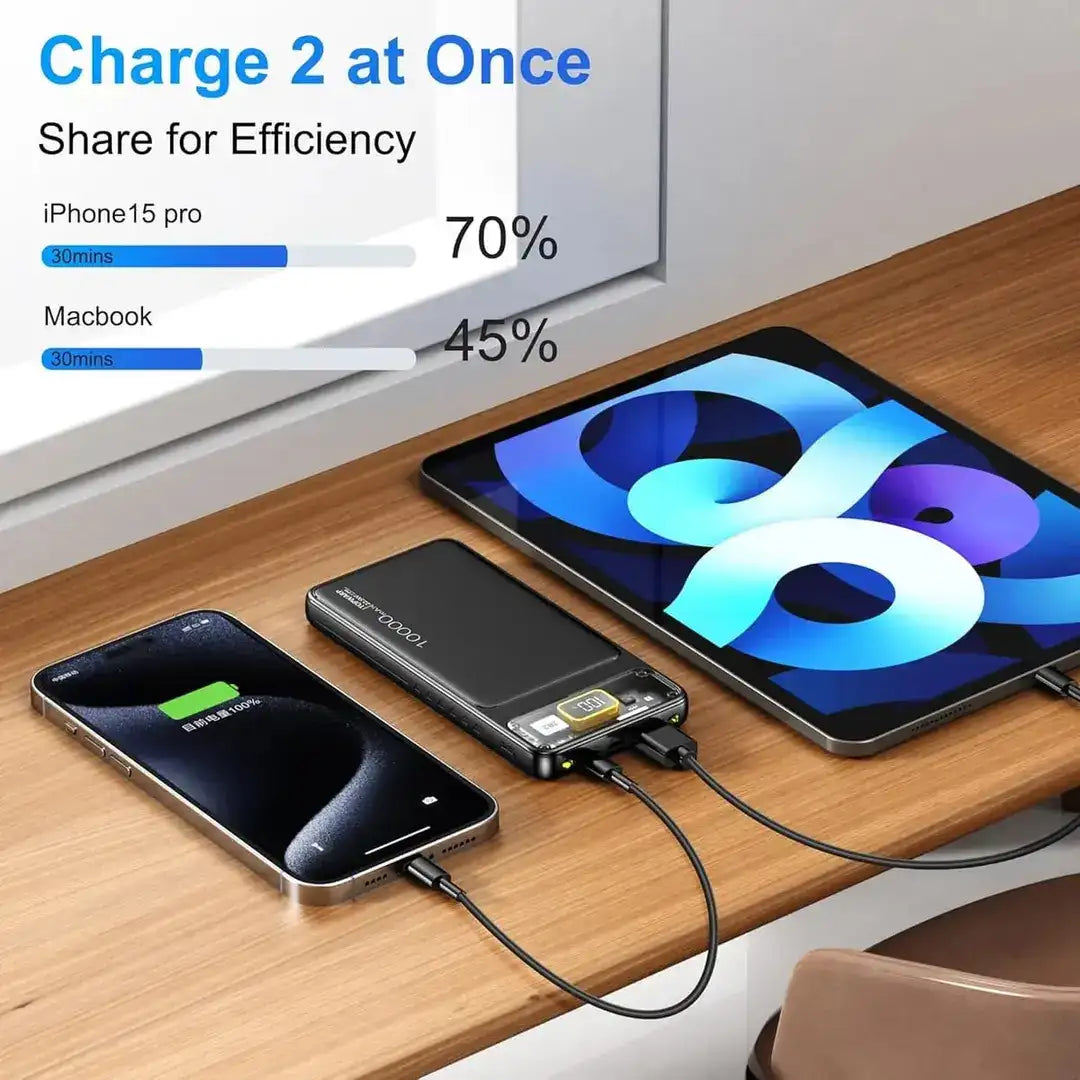 10000mAh Slim Power Bank 22.5W PD Fast Charger with LED Emergency Light (Black)