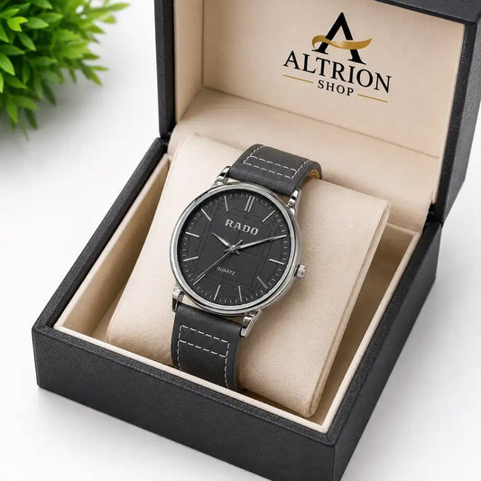 Men's Casual Grey Leather Analogue Watch - Lightweight Comfortable Daily Wear (44mm Dial) - Nexamart Pakistan