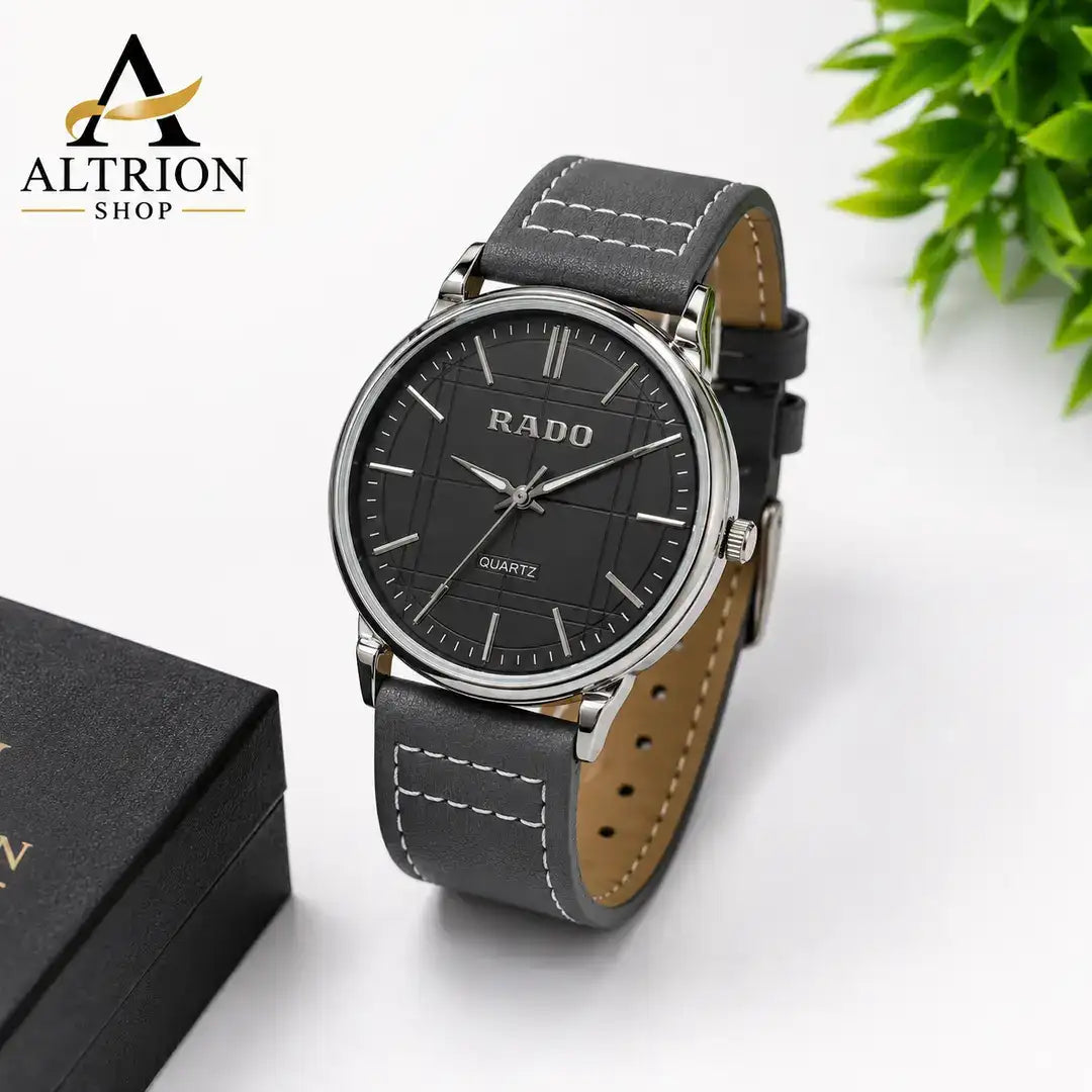 Men's Casual Grey Leather Analogue Watch - Lightweight Comfortable Daily Wear (44mm Dial) - Nexamart Pakistan (image 2)